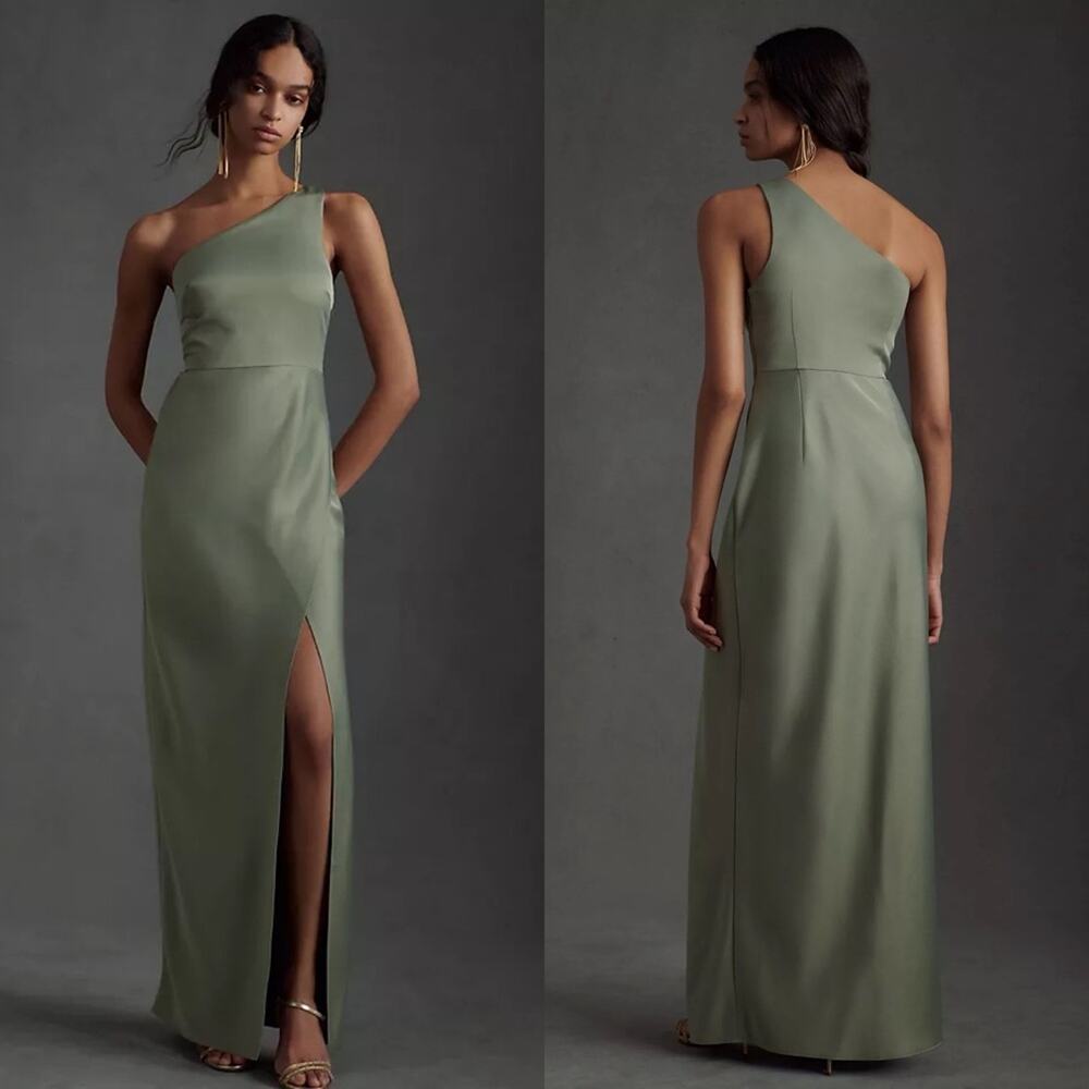 BHLDN Anthropologie Dylan One Shoulder Satin Side Slit Gown Miss‎ Womens Size 10